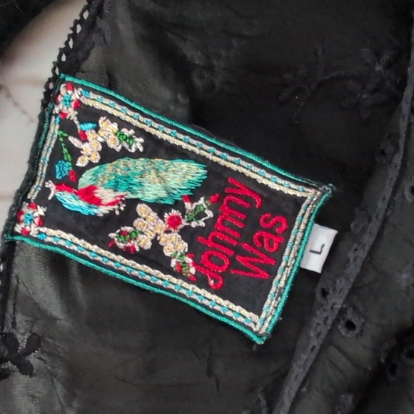 Johnny Was Black Eyelet Embroidered Blouse - Picture 4 of 5